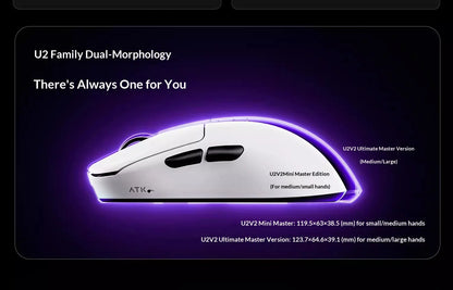 NEW ATK U2 V2 Mini Ultimate Wireless Gaming Mouse Tri-model Lightweight PAW3950Ultra 8KHz 500mAh Custom Ergonomic E-sports Mouse