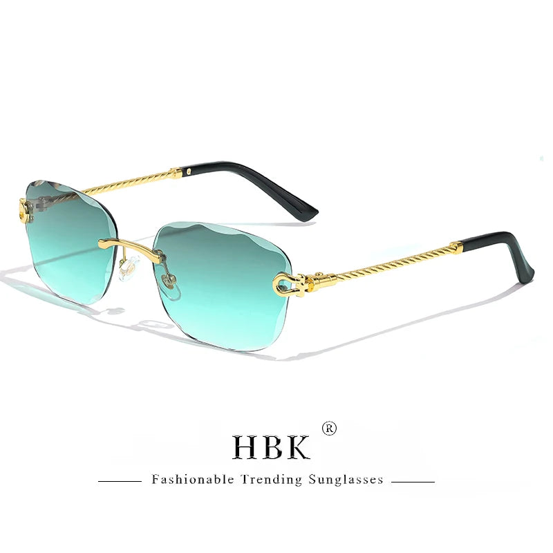 Lunettes de soleil métalliques sans monture HBK pour homme, lunettes de soleil « Wave Cutting » pour femme, lunettes de voyage et de shopping, lunettes de vue UV400, style estival