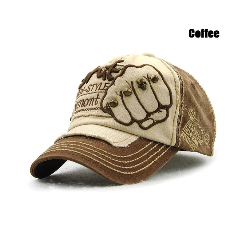 Boné de Basebol de Moda para Desporto e Ar Livre, Boné Casual de Sol, Gorras Hip Hop, Tamanho Único Ajustável Unissexo, Patch de Punho com Rebites