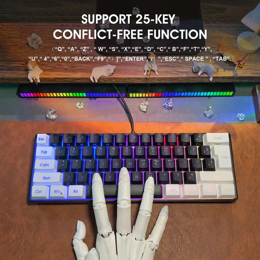 60% Gaming Keyboard Wired RGB Backlit Mini 61 Keys Membrane Keyboard Anti-Ghosting No-Conflict Ultra-Compact for Gamers