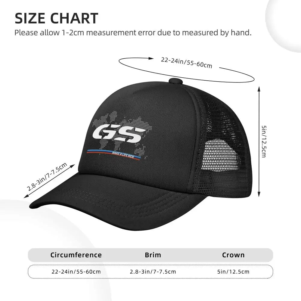 GS Weltkarte Motorrad-Trucker-Cap Herrenmode-Hüte Sonnenkappen Angelhut Atmungsaktive Baseballkappen aus Polyester-Netzgewebe für den Sommer