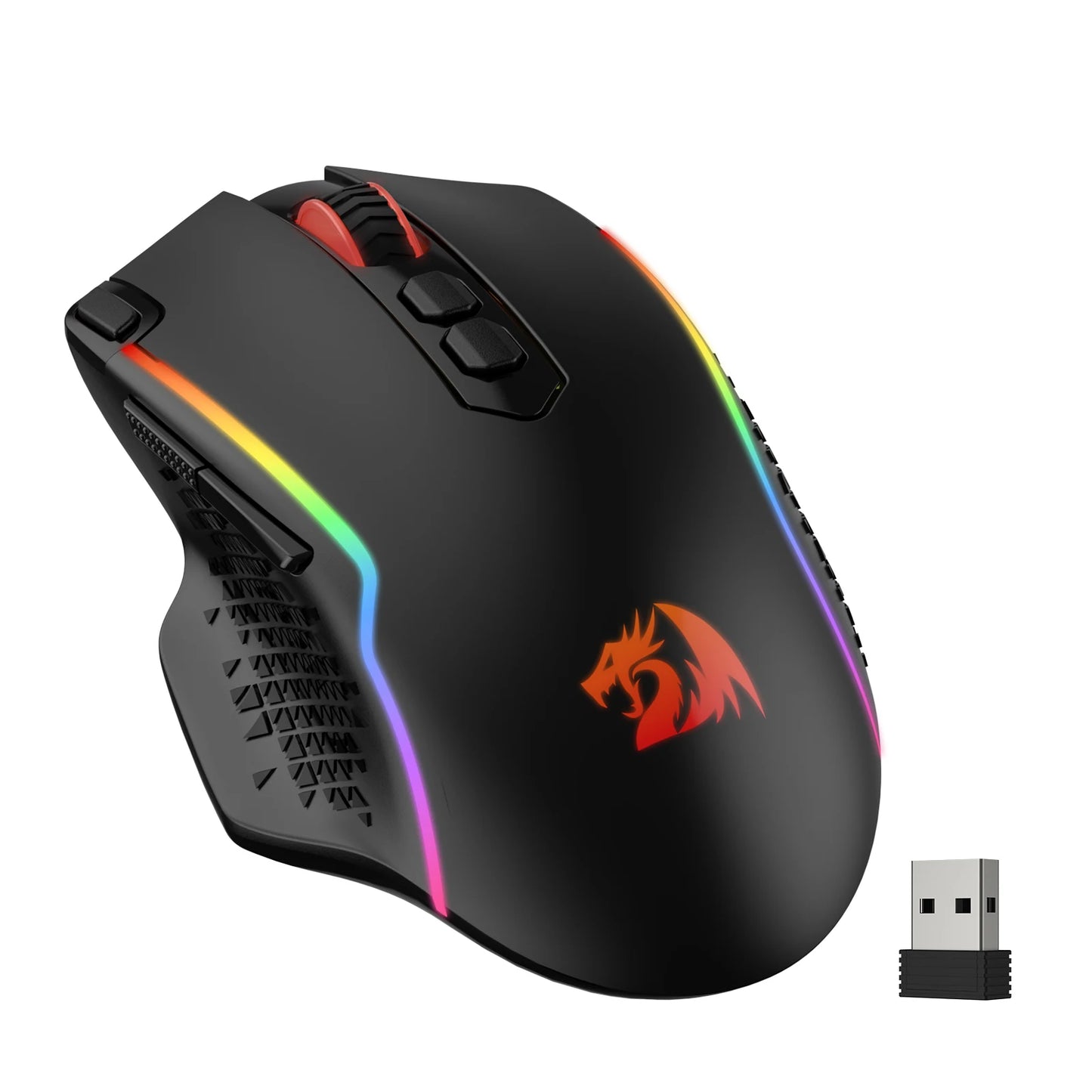 Ratón gaming inalámbrico Redragon M810 Pro, ratón gamer con cable de 10000 DPI con tecla Rapid Fire, 8 botones macro, negro/blanco