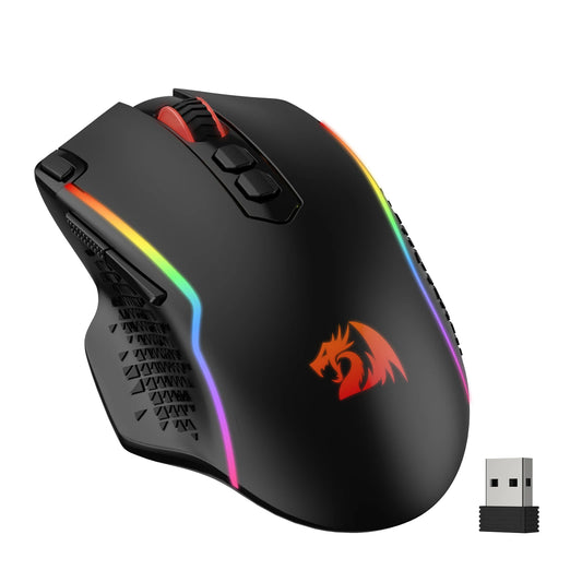 Ratón gaming inalámbrico Redragon M810 Pro, ratón gamer con cable de 10000 DPI con tecla Rapid Fire, 8 botones macro, negro/blanco