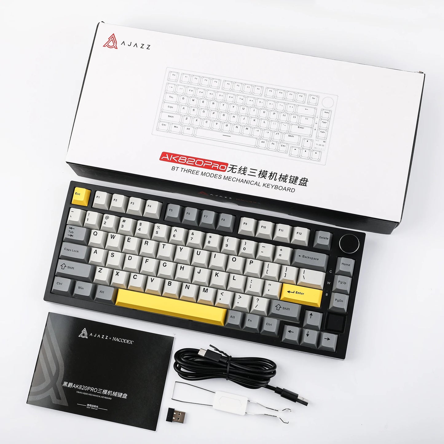 Ajazz AK820 Pro 75% mechanische Tastatur mit Gasket-Mount, Bluetooth 5.1/2.4G, kabellos/kabelgebunden, mit TFT-Bildschirm für Mac/Win