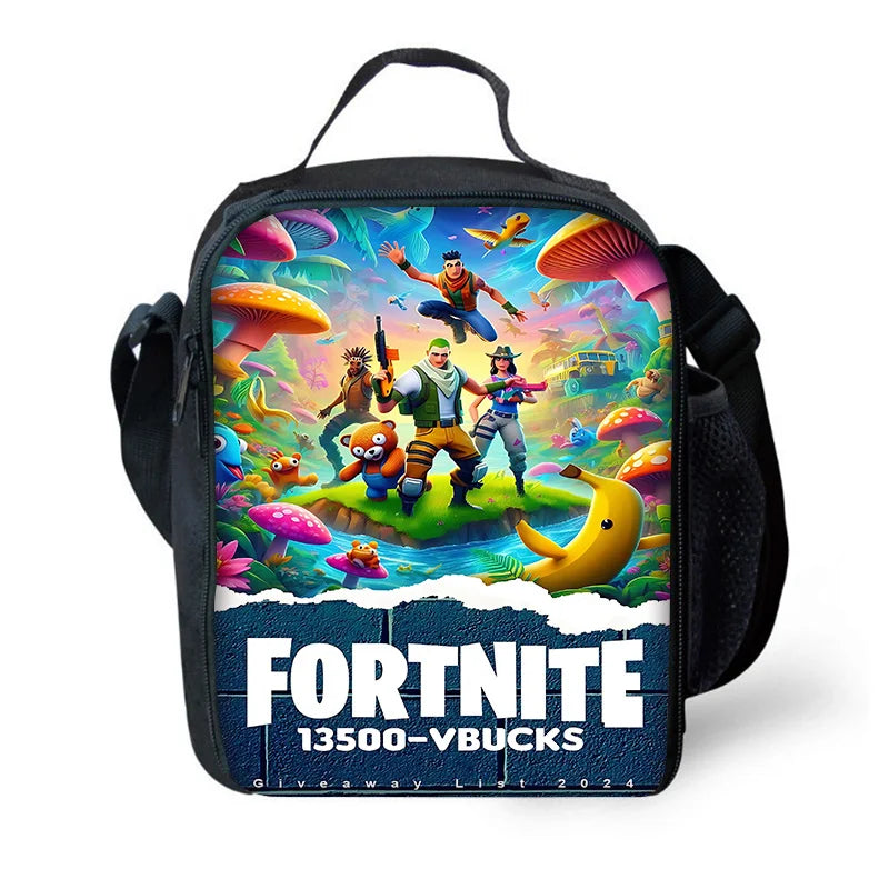 Isolierte Kinder-Lunchtasche mit großem Fassungsvermögen für Jungen, Mädchen und Schüler – Hot Game Outdoor-Picknick, wiederverwendbare Thermo-Kühltasche, Lunchbox F-FortniteS