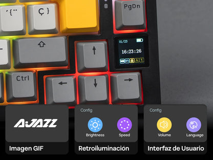 ISO-ES-Layout EPOMAKER X AJAZZ AK820 PRO 75% Spanisches Layout Kabelgebundene/2.4GHz/BT mechanische Tastatur mit Display & Drehregler für PC/Mac