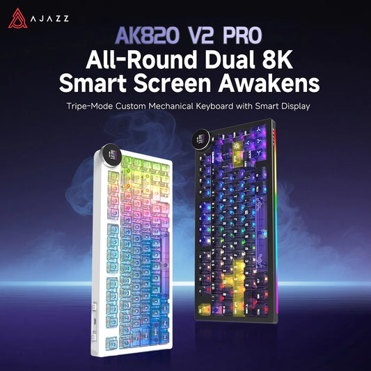 AJAZZ AK820 V2 / AK820 V2 Pro Gaming Mechanical Keyboard 75% ABS 82 Keys 10000mAh Wireless Tri-mode Gamer Keyboard for Laptop PC