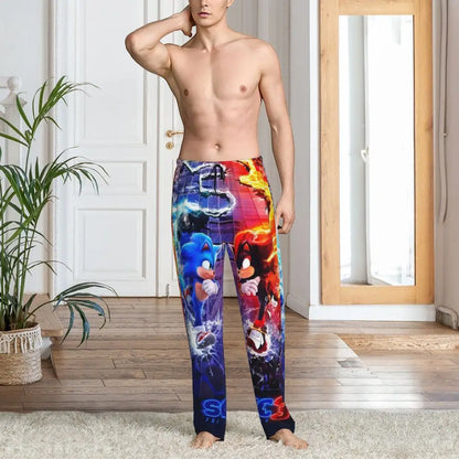 Custom Print Men's Soniced Pajama Pants Hedgehog Game Sleepwear Sleep Lounge Bottoms with Pockets