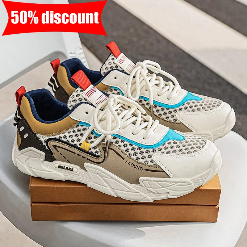 Chaussures de sport pour homme : chaussures de marche estivales en maille, décontractées et tendance, à lacets, neuves, pour les jeunes, idéales pour les trajets quotidiens, confortables et polyvalentes
