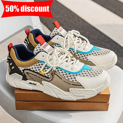 Chaussures de sport pour homme : chaussures de marche estivales en maille, décontractées et tendance, à lacets, neuves, pour les jeunes, idéales pour les trajets quotidiens, confortables et polyvalentes