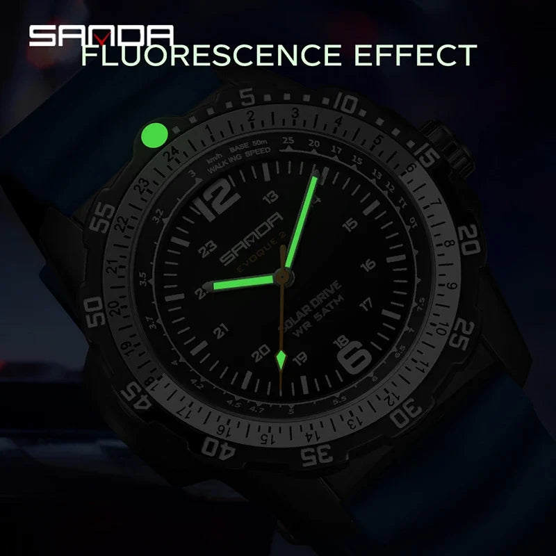 SANDA Luxury Men's Solar-powered Watch Creative Quartz Dial Luminous Hands Waterproof Sport Student Wristwatch Innovative Design