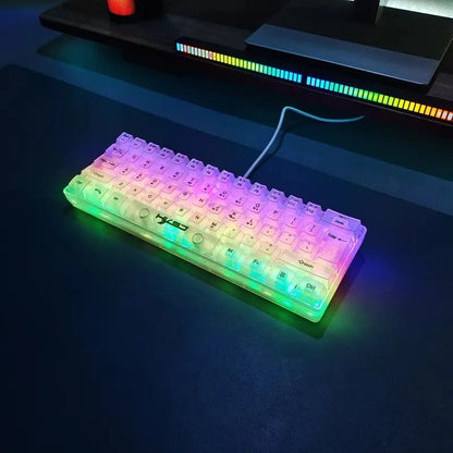 HXSJ 60% kabelgebundene transparente Gaming-Tastatur, RGB-beleuchtet, ultrakompakte wasserdichte kleine Kompakttastatur mit 61 Tasten für PC/Mac