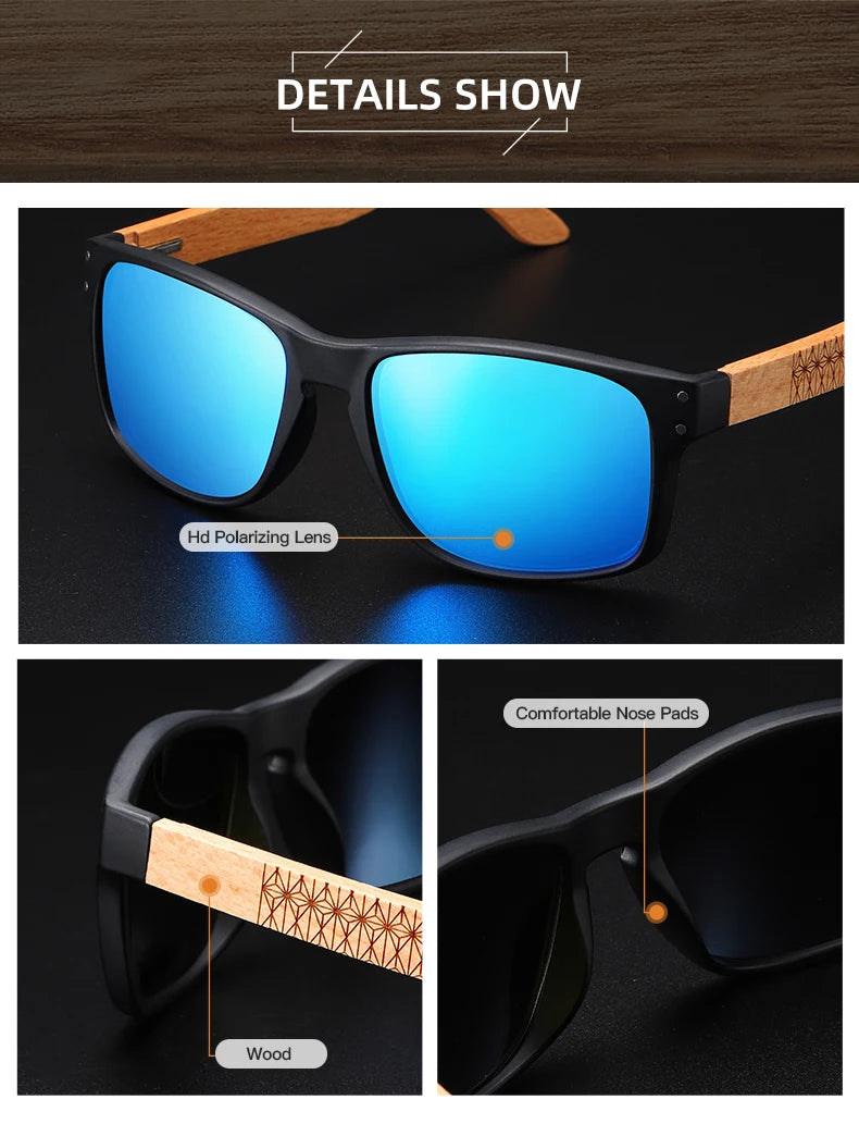 XSW Brand Design Bukové dřevo Ručně vyráběné sluneční brýle Pánské polarizované brýle Outdoorové sluneční brýle pro řízení Zesílený pant 5527