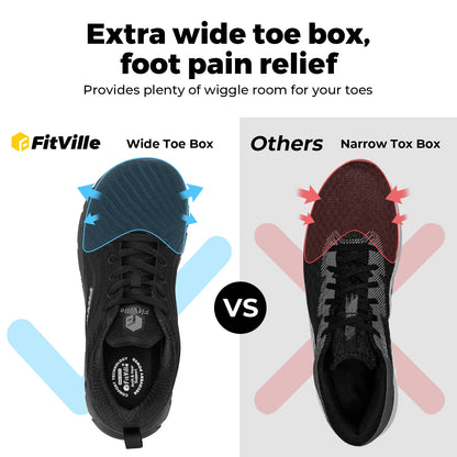 FitVille skor med bred tåbox för män, väl vadderade, extra breda, halkfria, breda, lätta och andningsbara löparskor