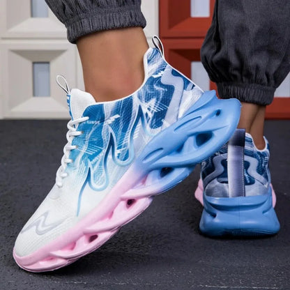 Chaussures de sport décontractées pour homme : chaussures de sport légères et respirantes à imprimé flammes, pour l'été, le tennis, la course à pied et la randonnée