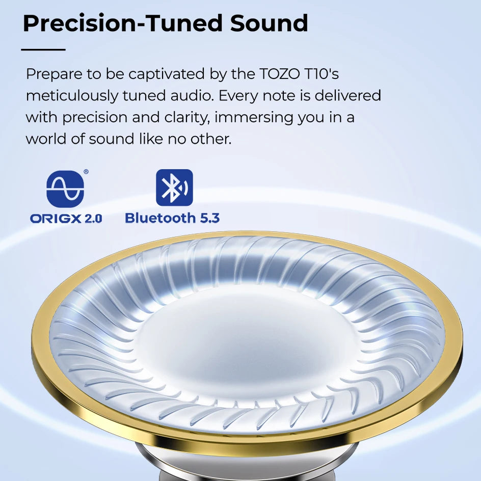 TOZO T10 Bluetooth 5.3 Earphones, Wireless Headphones, AI Enhanced Calling With Deep Bass, IPX8 Waterproof Earbuds, 45H Play