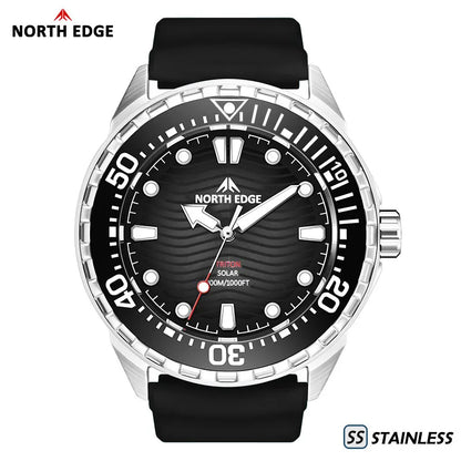 NORTH EDGE TRITON-TI Titanium Stainless Solar-Powered Diving Watch Luxury Quartz Watches For Men 300M Waterproof 180+ Day Power