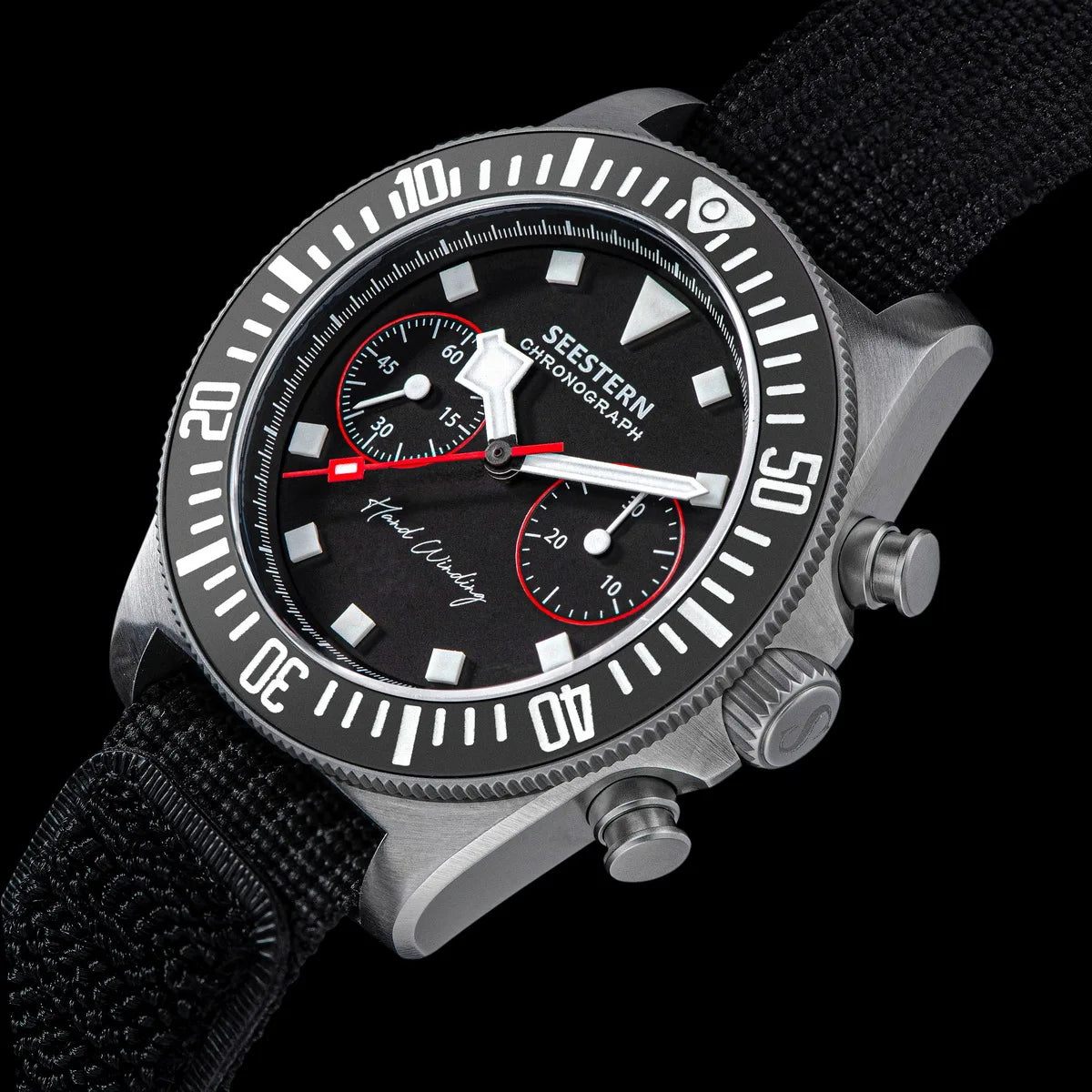 SEESTERN Chronograph Man of Watch Mechanical Tianjin ST1901 Movement Sapphire Wristwatches Nylon Sticker Strap Luminous Skeleton