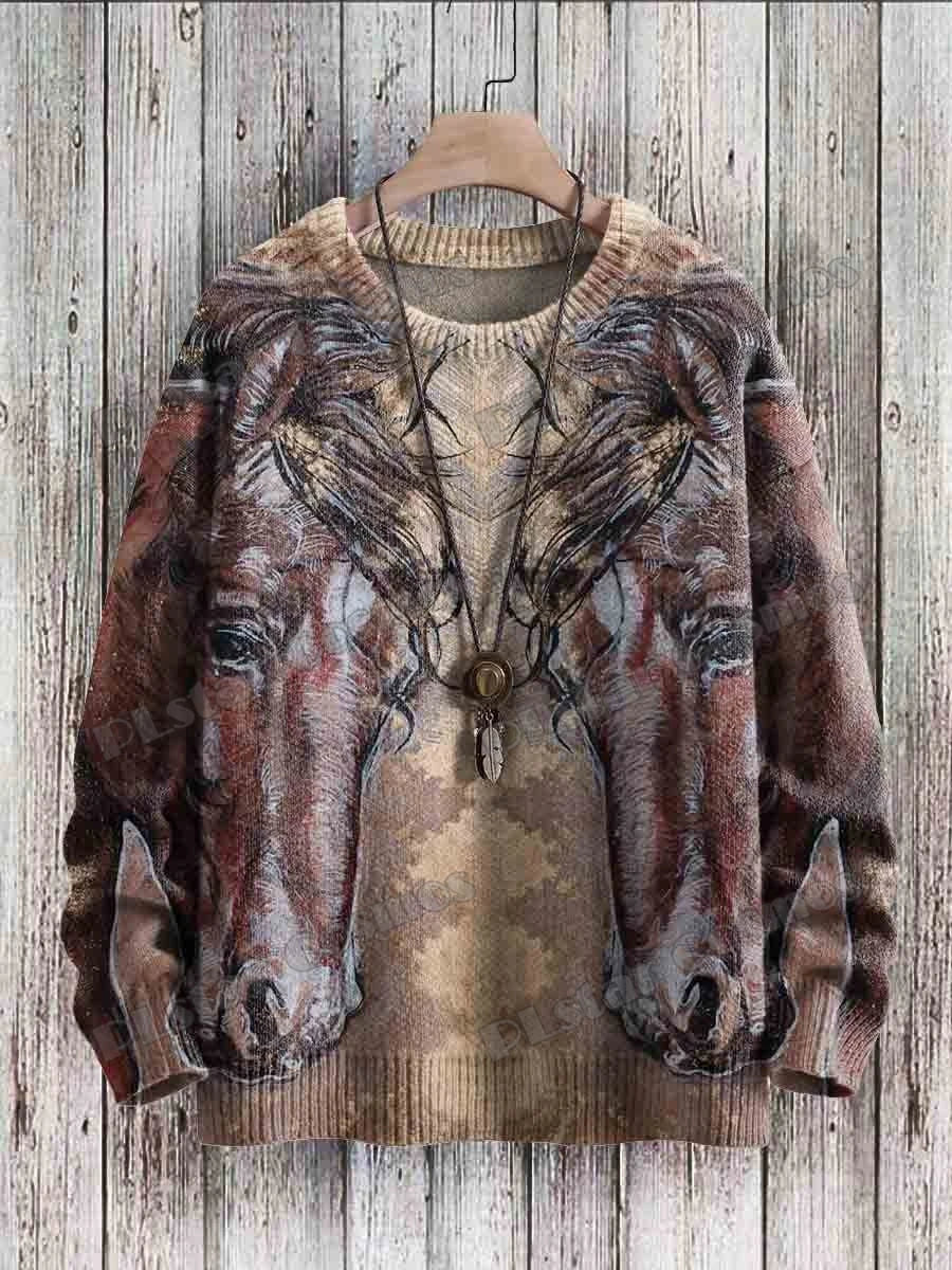 PLstar Cosmos Retro Dragon & Deer Art Pattern 3D Printed Mens Knitted Pullover Winter Unisex Casual Knit Pullover Sweater ZZM118