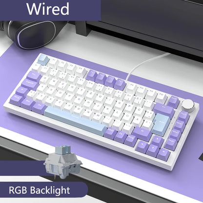 AJAZZ AK820 75% kabelgebundene mechanische Tastatur: Hot-Swap-fähig, RGB-/Weiß-/Eisblau-Hintergrundbeleuchtung, Steuerung per Lautstärkeregler | Für Büro & Gaming