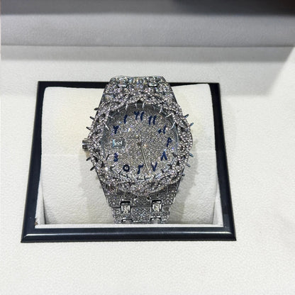 Luxury Full Diamond Men's Quartz Watch Thorn Bracelet Hip Hop Style Date Display with Luminous Function Men business Wristwatch