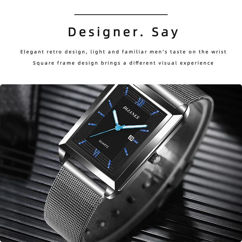Fashion Watches for Men Luxury Rectangle Stainless Steel Men's Quartz Wristwatch Business Man Watch Clock Gift relogio masculino