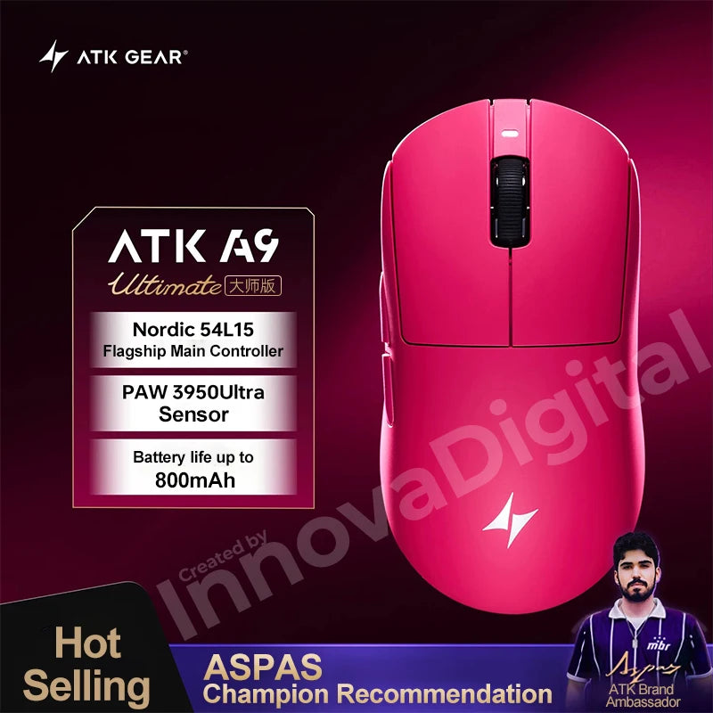 Mouse de gaming wireless ATK Dragonfly A9 Ultimate A9 Air PAW3950, ultra-ușor, ergonomic, pentru e-sports gamer FPS CSGO A9 Ultra