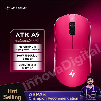 Mouse de gaming wireless ATK Dragonfly A9 Ultimate A9 Air PAW3950, ultra-ușor, ergonomic, pentru e-sports gamer FPS CSGO A9 Ultra