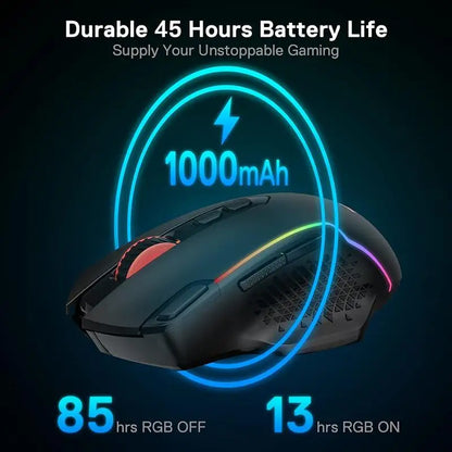 Ratón gaming inalámbrico Redragon M810 Pro, ratón gamer con cable de 10000 DPI con tecla Rapid Fire, 8 botones macro, negro/blanco