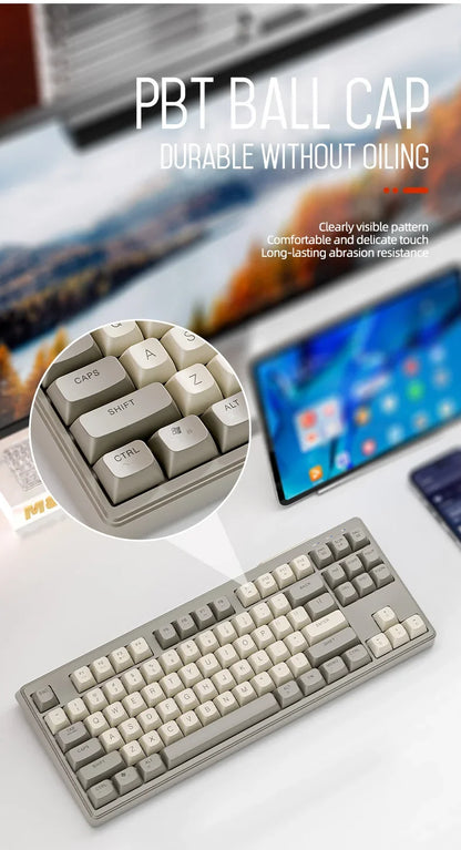 M87 Wireless Bluetooth Dual Mode Keyboard, Mechanical Feeling Gaming Gaming Office Mute PBT Ball Cap Rainbow Light
