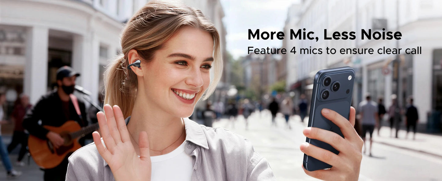 UGREEN ClipBuds Open-Ear Wireless Bluetooth 6.0 Earbuds with 4 Mic Clear Call, 30H Playtime Clip-On Earphones, Waterproof Sport Headphones