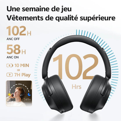 Cuffie Bluetooth 6.0 Over-Ear QCY H3S con ANC adattivo -56dB – Headset wireless Hi-Res LDAC, batteria 102H, audio spaziale Dual Driver