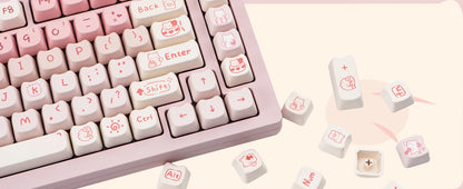 Pink Kitten, Girl MAO Keycap PBT 134 Keys, Customized for 60/84/98/108 Mechanical Keyboard