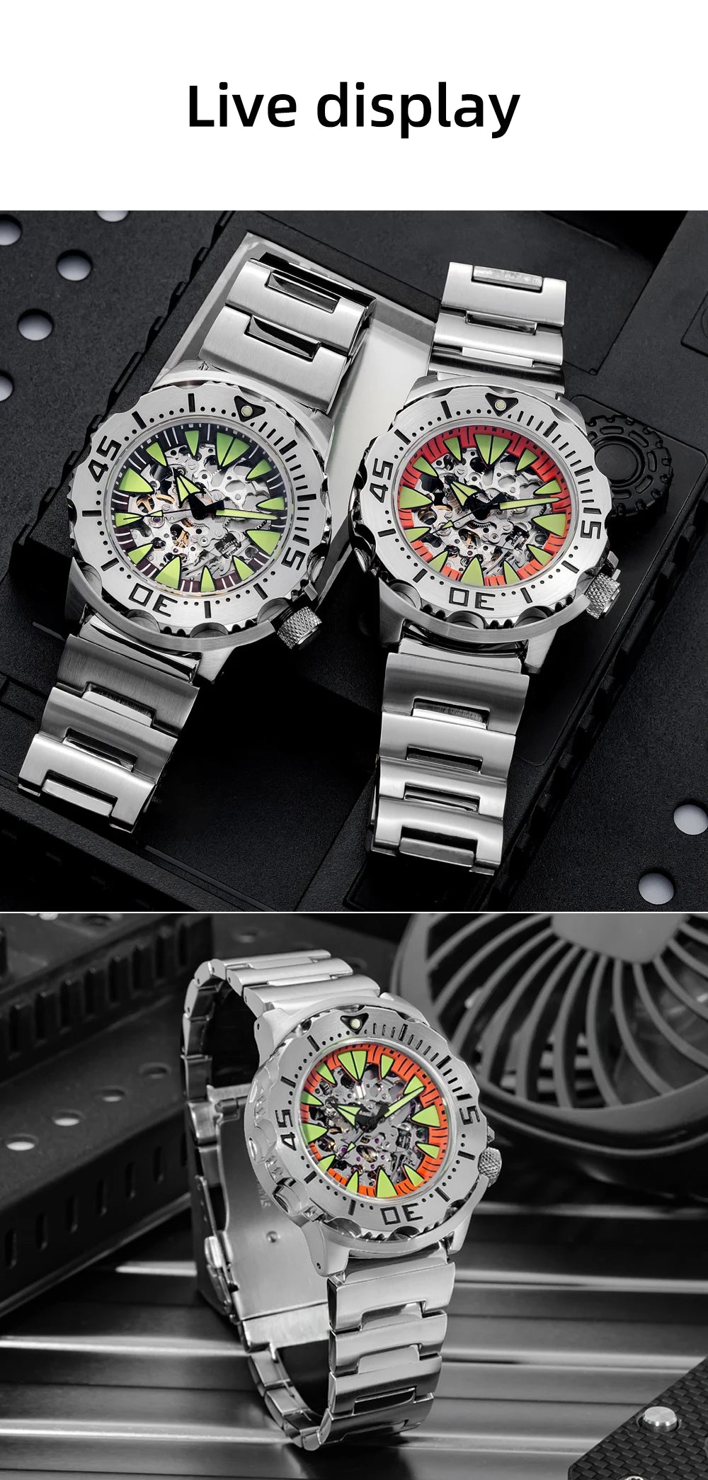 ADDIESDIVE  Luxury Automatic Watches for Men Sapphire 8N24 Stainless Steel Skeleton Luminous 20Bar Waterproof Gift Box Watch