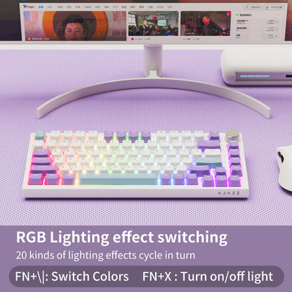 AJAZZ AK820 75% kabelgebundene mechanische Tastatur: Hot-Swap-fähig, RGB-/Weiß-/Eisblau-Hintergrundbeleuchtung, Steuerung per Lautstärkeregler | Für Büro & Gaming