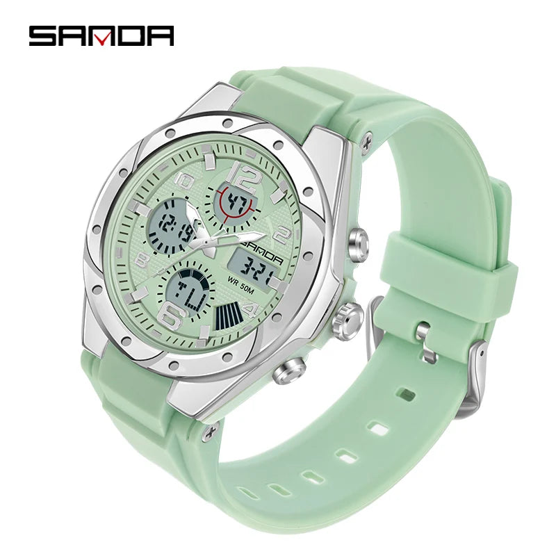 SANDA Top Brand New Lady Luxury Ms LED Digital Sport Watch Leisure Fashion Quartz Watch Women Girl Military 50M Waterproof Watch