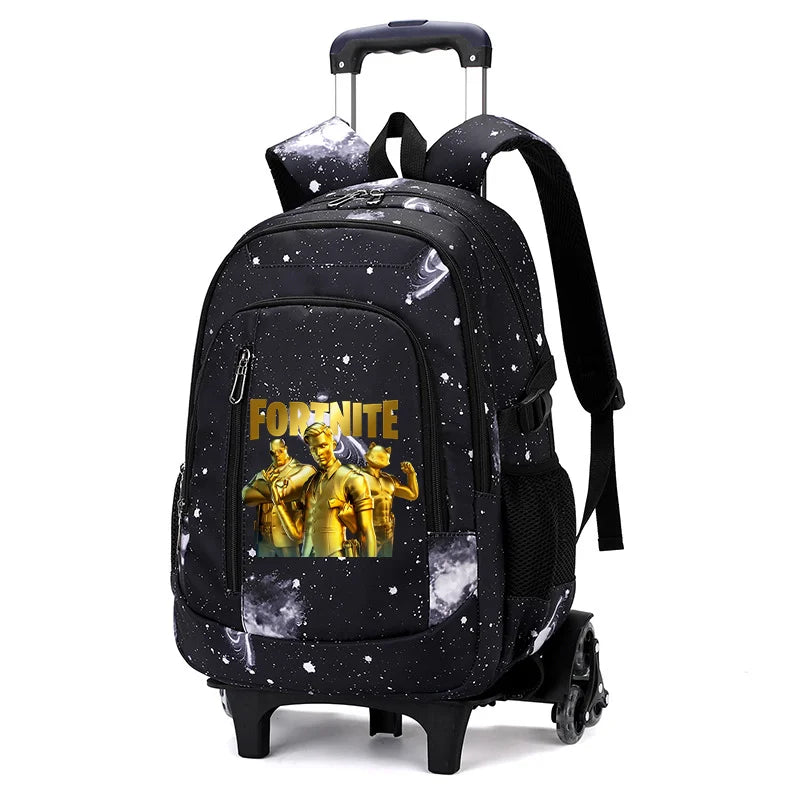 Fortnite 2 viename vežimėlis-kuprinė su žvaigždėto dangaus raštu, didelės talpos vandeniui atsparus nešiojamojo kompiuterio krepšys su laiptų įveikimo konstrukcija, mokyklinė kuprinė moksleiviams