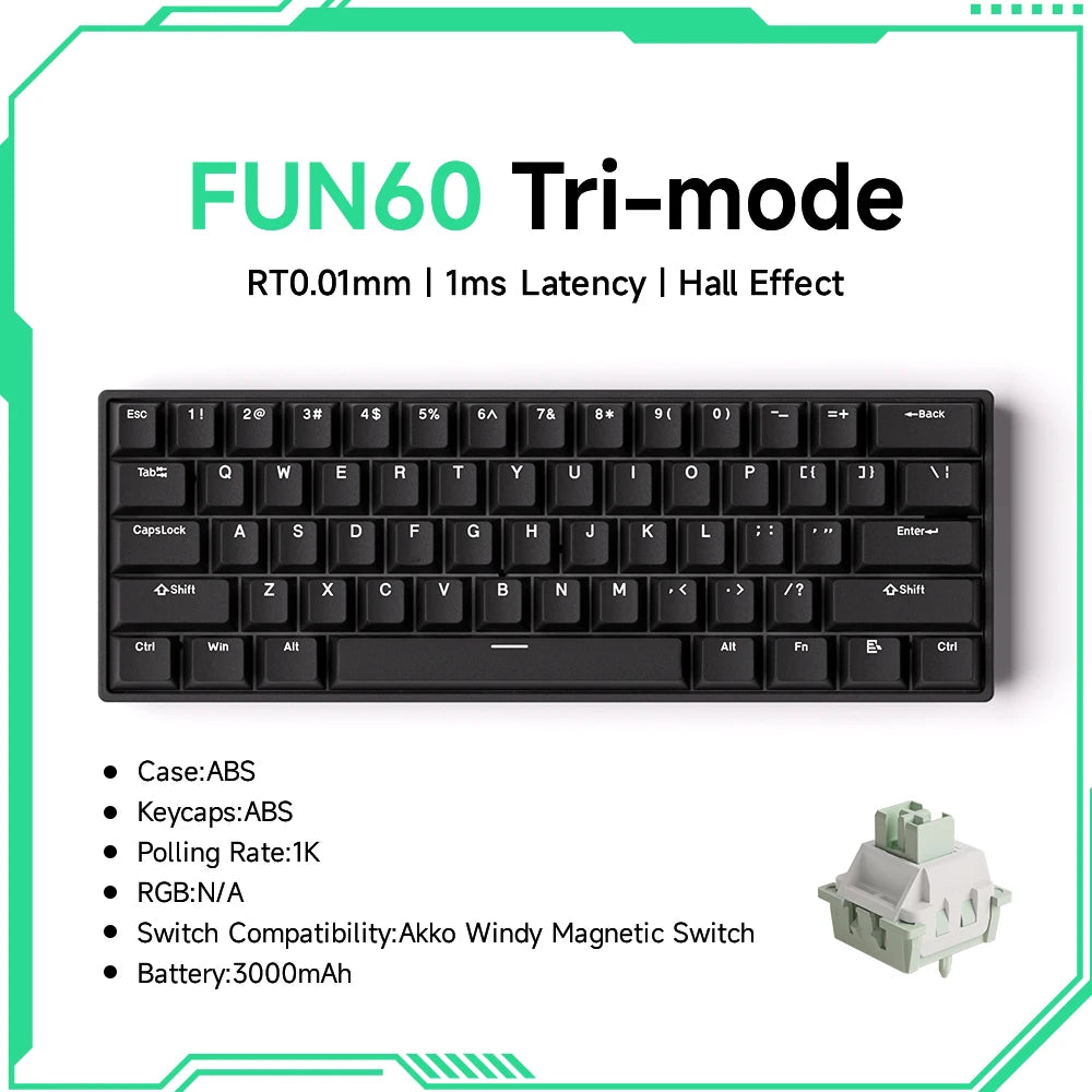 Teclado mecánico MONSGEEK FUN60 PRO&MAX HE con interruptores magnéticos, teclado gaming inalámbrico 60%, Rapid Trigger 8K ARGB personalizable