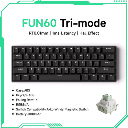 Teclado mecánico MONSGEEK FUN60 PRO&MAX HE con interruptores magnéticos, teclado gaming inalámbrico 60%, Rapid Trigger 8K ARGB personalizable