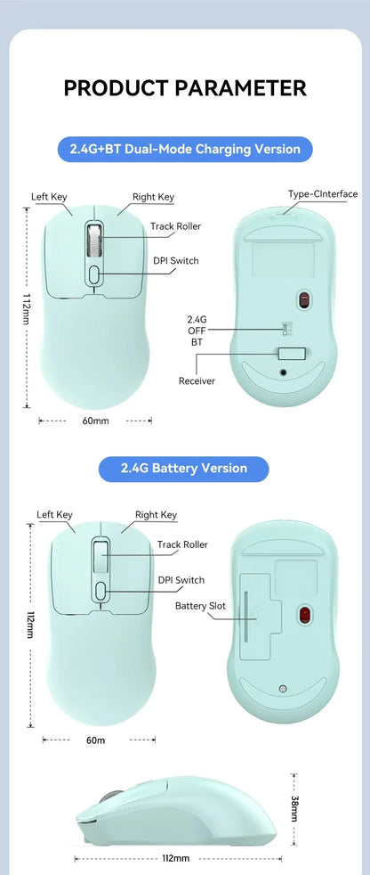 Bluetooth 5.4 Mouse 2.4G Wireless Mouse Dual Mode Silent Mouse Rechargeable Gaming Mouse for PC Computer Laptop Macbook