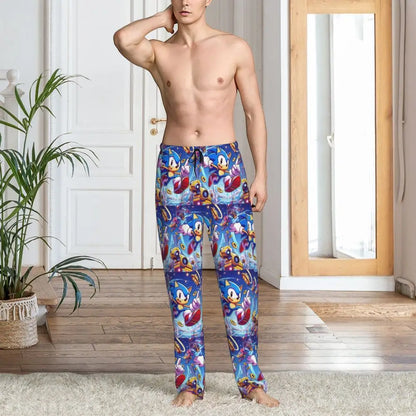 Custom Print Men's Soniced Pajama Pants Hedgehog Game Sleepwear Sleep Lounge Bottoms with Pockets