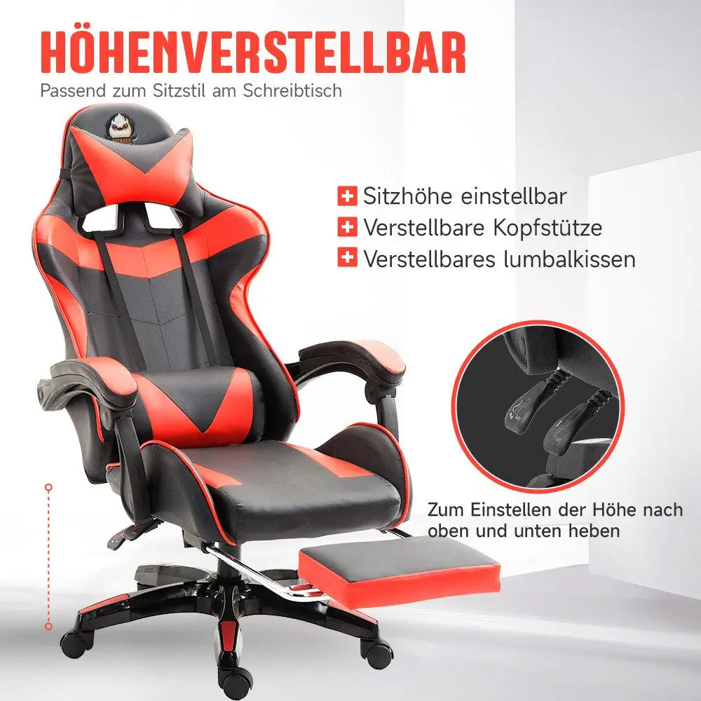 Ergonomic gaming chair, office chair, height adjustable,PU leather computer chair, with headrest and lumbar support, 360° swivel