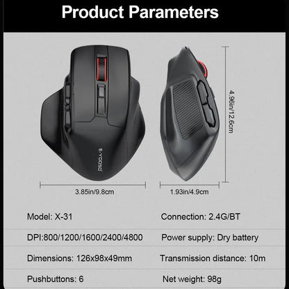 E-YOOSO X-31 Pro USB гейминг мишка с голяма опора, Bluetooth 2.4G безжична връзка, PAW3212, 4800 DPI, за геймъри, компютър, лаптоп и PC