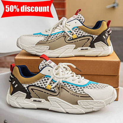Chaussures de sport pour homme : chaussures de marche estivales en maille, décontractées et tendance, à lacets, neuves, pour les jeunes, idéales pour les trajets quotidiens, confortables et polyvalentes