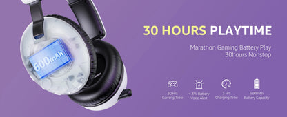 Auscultadores Gaming Sem Fios Acinaci BL500 2.4G Bluetooth 5.3 e com Fio – Microfone com Cancelamento de Ruído, Bateria de 30H, Drivers de 50mm para PC, PS5, PS4