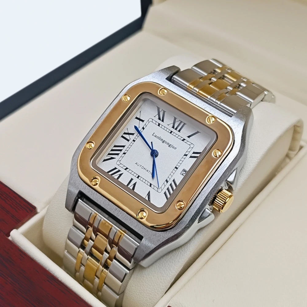 High-End Business Series Men's Watches, Fully Automatic Mechanical Watches, Skeleton Design, Butterfly Clasp Stainless Steel Strap, High-End Luxury Small Square Men's Watches, Fashionable Business Casual Multifunctional Men's