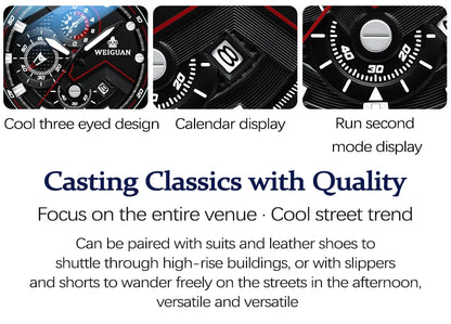 Men's Watch Black Warrior Authentic Trendy Stainless Steel Waterproof Luminous Calendar Male Fashion Quartz Clock Watches Gift