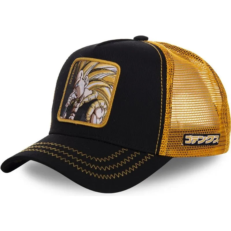 Dragon Ball Buu Goku-Kappe, Sommer-Reisekappe mit Schirm, Herren-Kappe mit Stickerei, im Hip-Hop-Stil, Sonnenvisier, verstellbare Trucker-Netzkappe