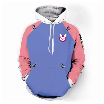Animepelihuppari, 3D-painatus, Overwatches DVA DJ -cosplay-asu, naisten, miesten ja pariskuntien hupullinen takki, yläosa, vaate