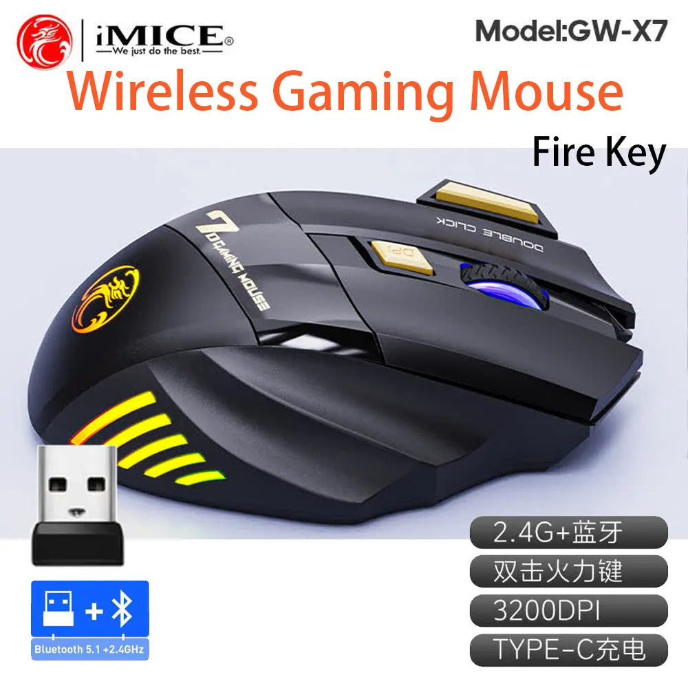 Wireless Mouse Bluetooth Wireless Mouse Rechargeable Computer Mouse Gamer Ergonomic Gaming Mouse RGB Backlit Silent Mice For PC